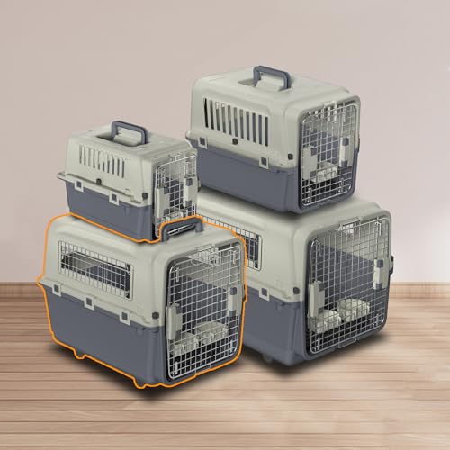 NAIZY Transportbox Hund, 67x51x58.5cm Hundtransportbox Reise & Transport Flugzeugbox mit Metall Tür und Lüftungsschlitze Fenster Hundbox Belastbar bis 12.5KG inkl. Pinkelpads Fressnäpfe Griff Rollen von NAIZY