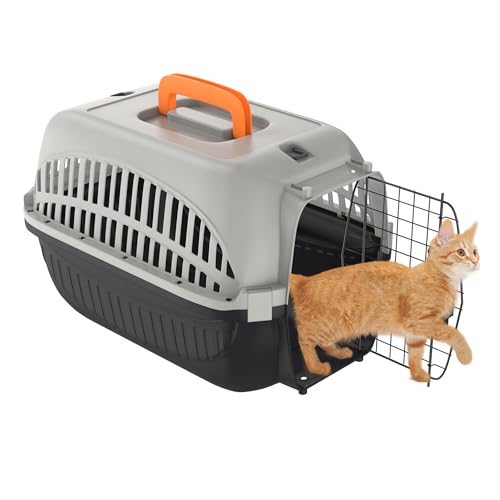 NAIZY Transportbox Hundebox Katzenbox 48x32x32 cm Katzentransportbox PP-Kunststoff Hund Transportboxen mit Eisen Tür & Lüftungsschlitze Max bis 10KG Hartschalen Transportkäfig von NAIZY