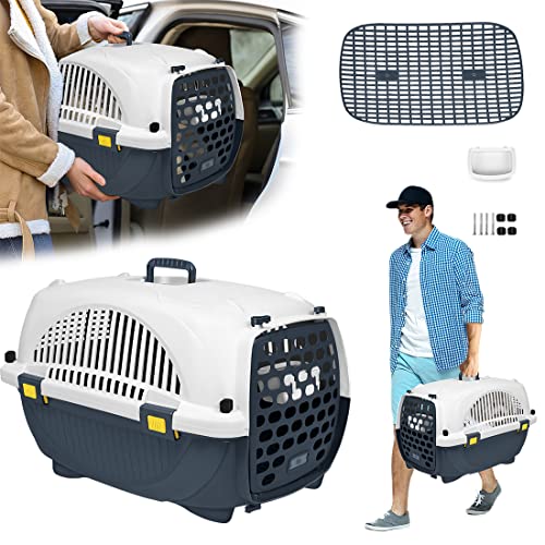 NAIZY Transportbox Katze 61x37x37 cm Katzentransportbox ABS+PP-Kunststoff Hund Transportboxen mit Windel-Teiler & Hängende Fressnäpfe Katzenbox bis 10KG Katzenkorb Tiertransportbox, Grau von NAIZY