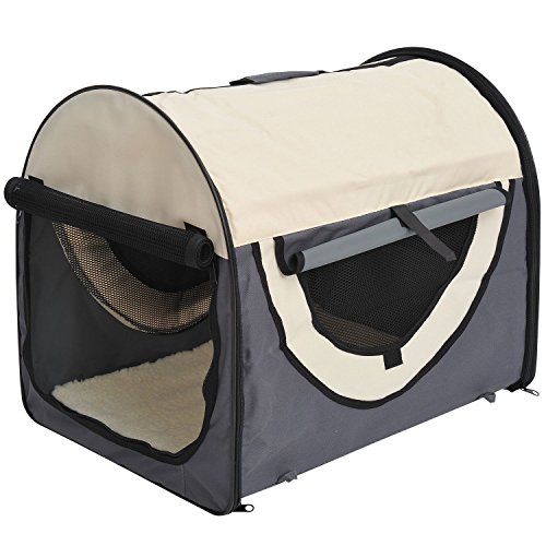 Hundebox Faltbare Hundetransportbox Transportbox Katzenbox Reisebox Tier 2 Farben Tragetaschen 46 x 36 x 41 cm (Dunkelgrau-Creme) von NAKEAH