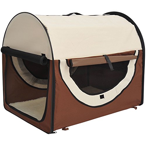 Hundebox Faltbare Hundetransportbox Transportbox Katzenbox Reisebox Tier 2 Farben Tragetaschen 46 x 36 x 41 cm (Kaffeebraun-Creme) von NAKEAH