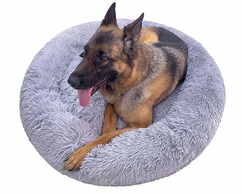 NAKLULU Hundebett Maschinenwaschbares Rund Katzenbett Hundekissen Hundekorb Hundebetten für Kleine, Mittelgroße und Grosse Hunde, Grau, 3XL 110cm Außendurchmesser von NAKLULU