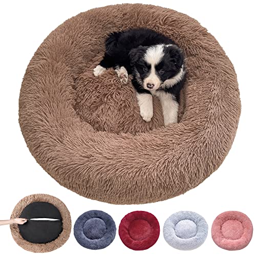 NAKLULU Hundebett Maschinenwaschbares Rund Katzenbett Hundekissen Hundekorb Hundebetten für Kleine, Mittelgroße und Grosse Hunde, Braun, M 70cm Außendurchmesser von NAKLULU