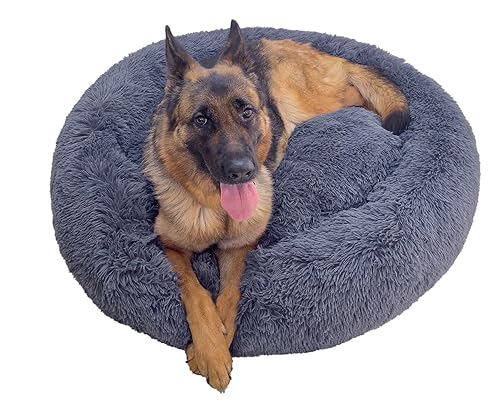 NAKLULU Hundebett Maschinenwaschbares Rund Katzenbett Hundekissen Hundekorb Hundebetten für Kleine, Mittelgroße und Grosse Hunde, Dunkelgrau, 3XL 110cm Außendurchmesser von NAKLULU