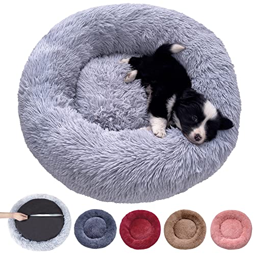 NAKLULU Hundebett Maschinenwaschbares Rund Katzenbett Hundekissen Hundekorb Hundebetten für Kleine, Mittelgroße und Grosse Hunde, Grau, M 70cm Außendurchmesser von NAKLULU