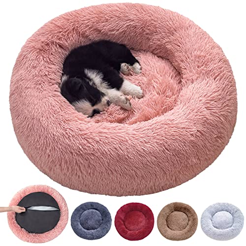 NAKLULU Hundebett Maschinenwaschbares Rund Katzenbett Hundekissen Hundekorb Hundebetten für Kleine, Mittelgroße und Grosse Hunde, Hellrosa, S 60cm Außendurchmesser von NAKLULU