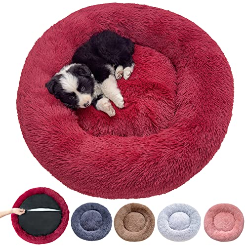 NAKLULU Hundebett Maschinenwaschbares Rund Katzenbett Hundekissen Hundekorb Hundebetten für Kleine, Mittelgroße und Grosse Hunde, Rot, XS 50cm Außendurchmesser von NAKLULU