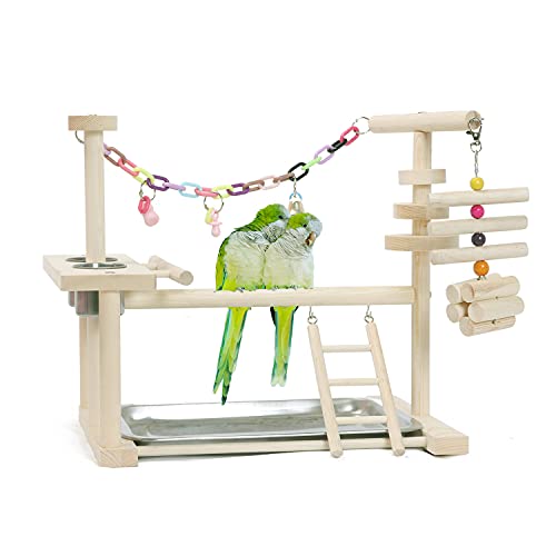 NAKLULU Papageien Spielplatz Vogel Spielplatz Papagei Sitzstange Playpen Ladder with Feeder Cups Toy Käfig-Dekoration-E von NAKLULU