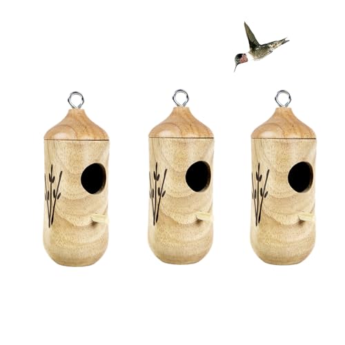 Hängender Vogelkasten,Kolibrihaus,Vogelhaus,Vogelnistkästen,Holz,Hanfseile natürlich rund für Wellensittich,Kanarienvogel,Eule,Rotkehlchen,Blaumeise,Wildvögel (G3PCS) von NAKUL