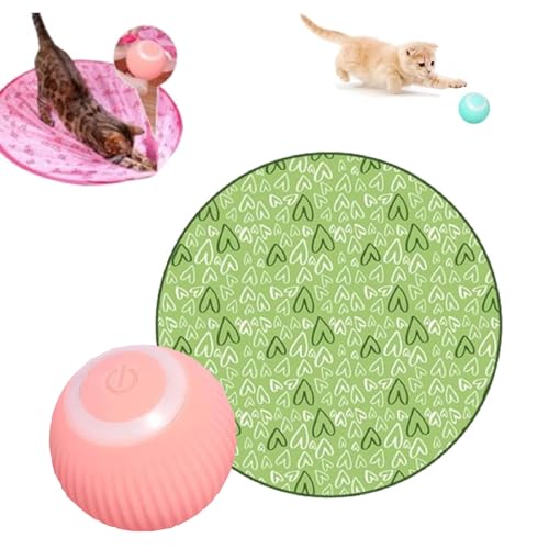 NAKUL Interaktives Katzenspielzeug,Katzenspielzeug Ball,Katzenmatte, Intelligenter Katzen Spielzeug Bälle Katzen Spielteppich Für Stimuliert Den Jagdinstinkt (Grün Matte und Rosa Bälle) von NAKUL