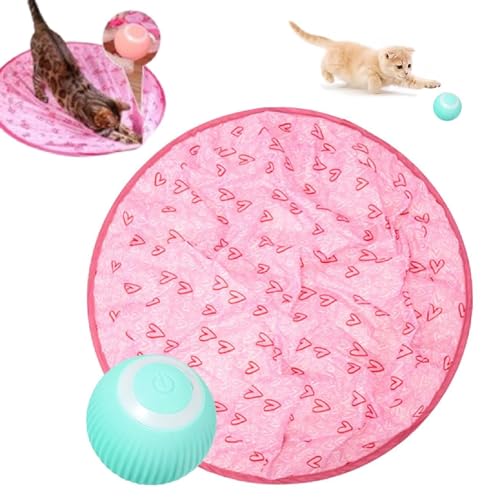 NAKUL Interaktives Katzenspielzeug,Katzenspielzeug Ball,Katzenmatte, Intelligenter Katzen Spielzeug Bälle Katzen Spielteppich Für Stimuliert Den Jagdinstinkt (Rosa Matte und Blau Bälle) von NAKUL