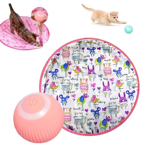 NAKUL Interaktives Katzenspielzeug,Katzenspielzeug Ball,Katzenmatte, Intelligenter Katzen Spielzeug Bälle Katzen Spielteppich Für Stimuliert Den Jagdinstinkt (Tier Matte und Rosa Bälle) von NAKUL