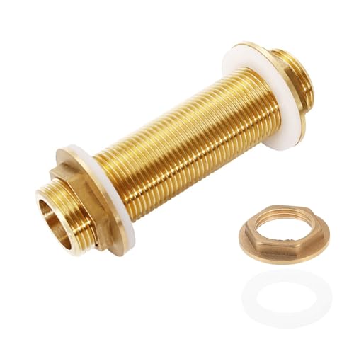 Solid Brass Bulkhead Fitting, G3/4 Außengewinde, 100mm, Messing-Gewindeanschluss Adapter mit 2 Gummidichtungen, für Rohre, Armaturen, Wassertanks, Regentonne, Aquarium, Pool von TTAMG