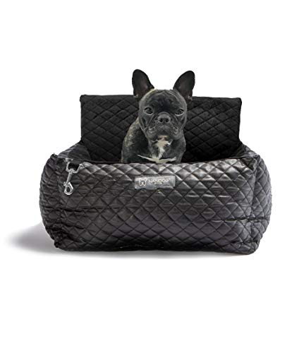 Nandog Pet Gear Hunde-Autositzbett, luxuriös, veganes, gestepptes veganes Leder, mit herausnehmbarem und waschbarem Pad-Einsatz und dicken Auto-Sicherheitsgurten, Schwarz, 45,7 x 35,6 cm von NANDOG