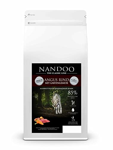 NANDOO Premium Hundefutter 2kg Angus Rind mit Gartengemüse, Trockenfuter getreidefrei für Hunde Huhn, viel Fleisch aus Deutschland, schonend hergestellt von NANDOO Premium Hundefutter