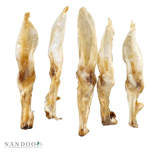 NANDOO Premium Hundefutter 2kg Kaninchenohren ohne Fell fettarm Barf wie Hasenohren, Schweineohren Rinderohren Kausnack Kauartikel von NANDOO Premium Hundefutter