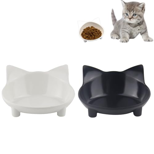 NANEEZOO Katzennäpfe, 2 Stück Futternapf Katze Set, fressnäpfe Katzen doppel, Futterschüssel für Katze, mit Fressnapf und Wassernapf im Katzen Napfset für Katzen Keramik (Weiß+Schwarz) von NANEEZOO