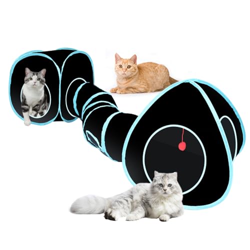 NANEEZOO Katzentunnel große Katzenspielzeug 3 in 1 Faltbare Katzen Tunnel mit Aufbewahrungstasche Interaktives Katzen Spielzeug 3 Wege Spieltunnel für Katze Welpen Kaninchen (Blue) von NANEEZOO