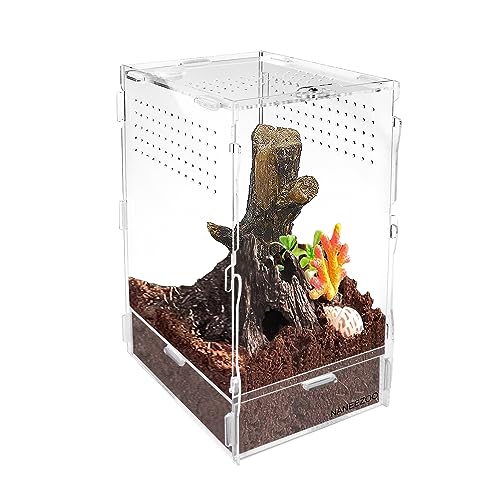 NANEEZOO Micro Habitat Terrarien mit Verriegelungsriegel, 20,3 x 15,2 x 30,5 cm, Acryl-Reptilienbecken mit wasserdichtem Boden, Baumgehege für Tarantel, springende Spinnen, kleine Baumbewohnung, von NANEEZOO