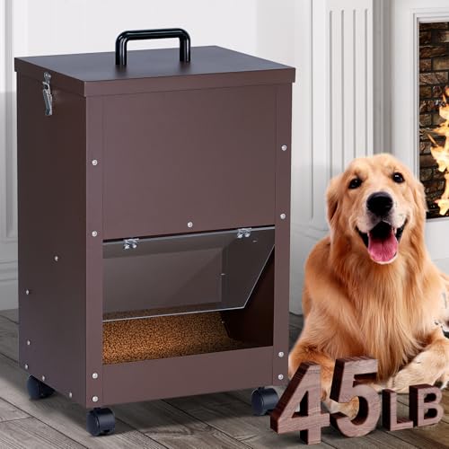 Automatischer Futterspender für große Rassen, Outdoor, 20,4 kg, Hundefutterspender für große Hunde, selbstfütterend, Metall, Hunde, Haustiere, Futterspender mit Rädern, Braun von NAOEDEAH