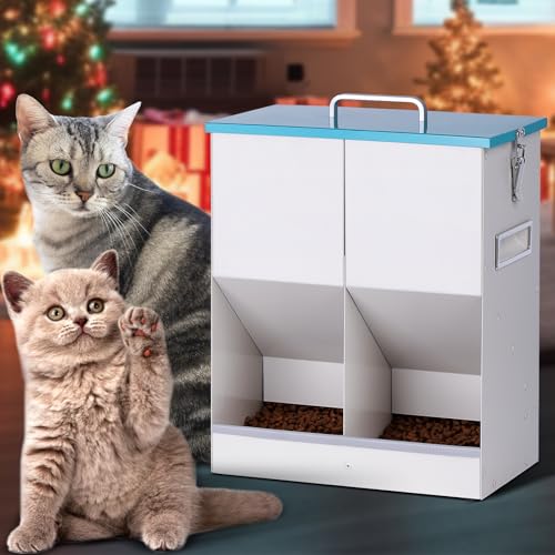 Doppelter automatischer Katzenfutterspender für 2 Katzen, 42 Tassen/10 l, Katzen-Trockenfutterspender, doppelter automatischer Haustier-Futterspender für Hunde und Katzen, verzinkter Stahl, von NAOEDEAH