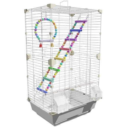 Pet Paradise Vogelkäfig für mehrere kleine Vögel - Metall & Kunststoff, geräumiger Flugkäfig mit Sitzstangen & Bechern, leicht zu reinigen, ideal für Sittiche, Kanarienvögel, Finken, Nymphensittiche von NASIDE