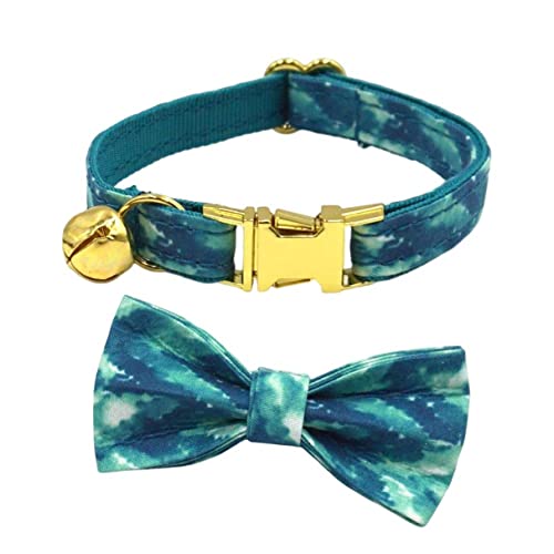 Katzenkragen Bow -Set mit Zinklegungsschnalle und Glockenleichter Hund Weiche Katzenkragen Fliege (Achate Green) S -Stil von NASSMOSSE