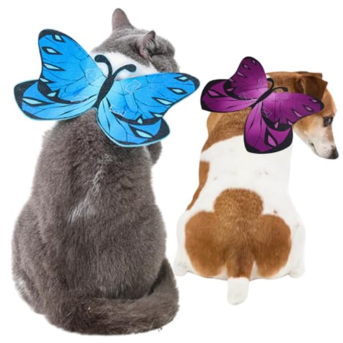 NASSMOSSE Halloween für Hunde 2pcs Schmetterlingsform Hunde Verstellbarer Katzenbekleidung niedliche Filzstoff Katze Outfit Kostüme für Katzen Blau+lila von NASSMOSSE