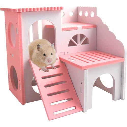 NASSMOSSE Hölzerne Hamsterhaus versteckt House Mouse Hiding Place, Doppelvilla -Design, Kauspielzeug für Hamster, Mäuse, Rennmäuse und andere Haustiere von NASSMOSSE