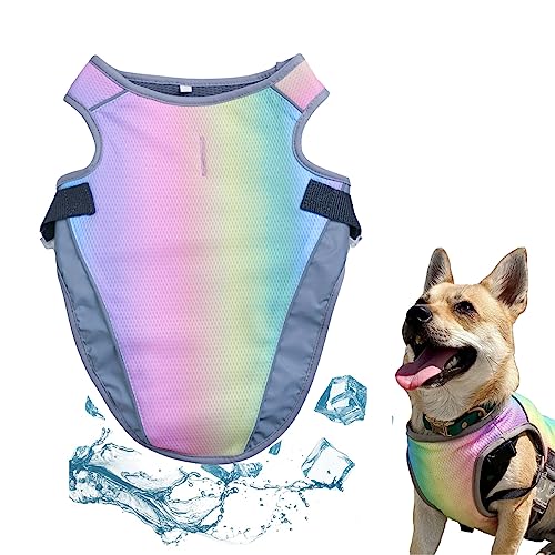 NASSMOSSE Hundekühlung Weste atmungsaktueller Hitzeheller Prävention Mesh Regenbogen Farbkühler Jacken für Hunde Polyester DREI Schicht Hundekühlschicht Verstellbarer Riemen für kleine Hund Medium von NASSMOSSE