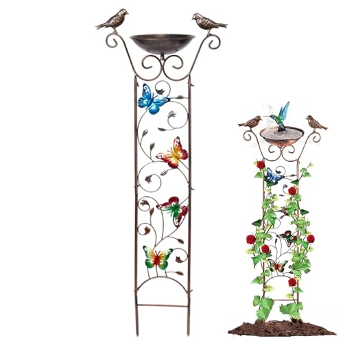 Vogelbad mit Garten Gitter 2-in-1 Metall Vogelwasserfuttermittel mit dekorativem Schmetterling abnehmbar freier Vogelwasserspender Retro Stehbar Vogelfutter für Outdoor Gartendokumentationen Schmette von NASSMOSSE