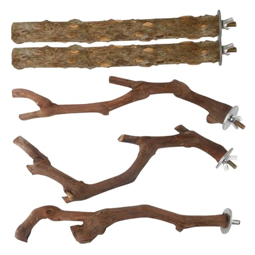 Vogelsitzstange für Vogelkäfig, 5 Stück/Set, natürliche Papageien-Sitzstange, Holz, dekorative DIY-Sittiche, Nymphensittiche, Papageien-Sitzstange für Vogelkäfig von NASSMOSSE