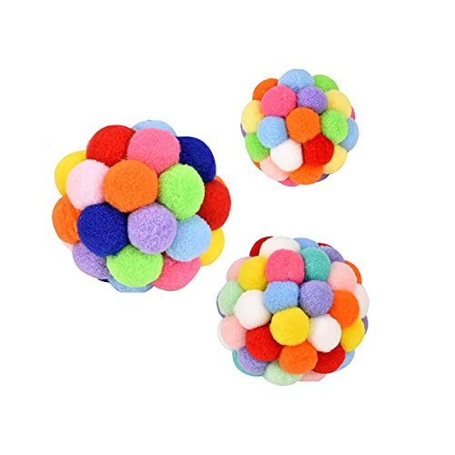 NATHA Katzen Spielzeug Ball mit Glocke (3 GrößEn/Pack) Farbiger PlüSch Ball Katze Eingebaute Glocke Drinnen Interaktives Kauen Spielzeug für Katzen und KäTzchen von NATHA