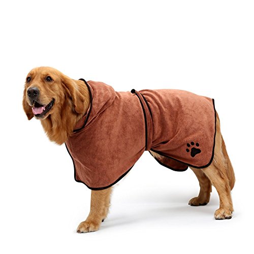 NATHA Microfiber Hundebademantel mit verstellbarem Schultergurt Kapuze schnell trocknend saugfaehiges Haustierhandtuch langhaariger Katzentuchmantel und Trockenfeuchtigkeitsschlafanzug M-Code von NATHA