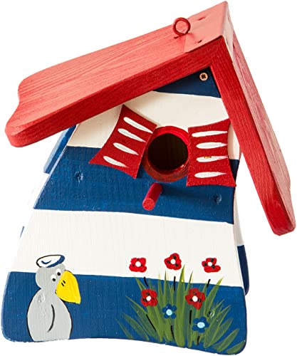 Nistkasten Leuchtturm blau/weiß, Vogelhaus aus Holz, Vogelhäuschen für Wildvögel, Nistvilla, Vogelvilla von NATIV