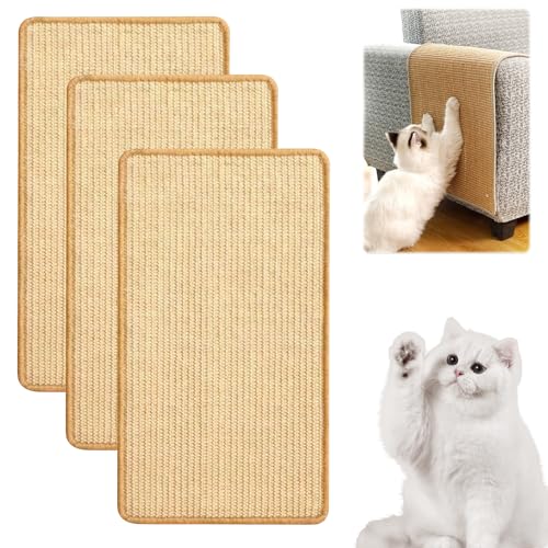 3 Stück Kratzmatte Katze, NATNAV Kratzbretter Katze Sisal 50x25cm, Katzenkratzbretter Kratzmatte für Schützt Teppiche und Sofas,‎Originalfarbe,01 von NATNAV