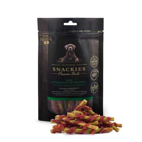 SNACKIES 16er-Pack (à 170g) Premium Snacks für Hunde, Feine Entenbrust mit Brokkoli ohne Zusatz von Getreide, Zucker, Farb-, Aroma- und Konservierungsstoffe, schonend luftgetrocknete Leckerli von NATURAL SNACKIES Premium Snacks