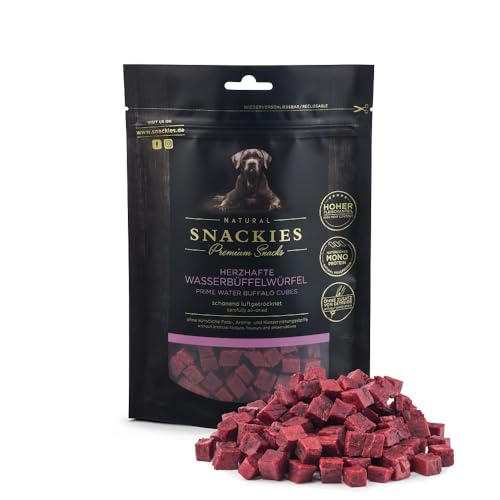 SNACKIES 16er-Pack (à 170g) Premium Snacks für Hunde, Herzhafte Wasserbüffelwürfel ohne Zusatz von Getreide, Zucker, Farb-, Aroma- und Konservierungsstoffe, schonend luftgetrocknete Leckerli von NATURAL SNACKIES Premium Snacks