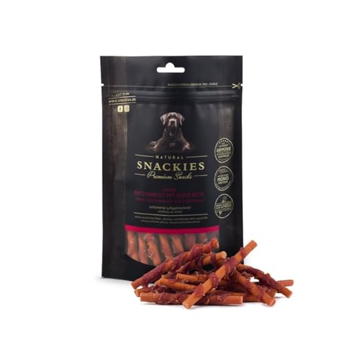 SNACKIES Premium Snacks für Hunde, ohne Zusatz von Getreide, Zucker, Farb-, Aroma- und Konservierungsstoffe, schonend luftgetrocknete Leckerli, Feine Entenbrust mit roter Beete 80g von NATURAL SNACKIES Premium Snacks