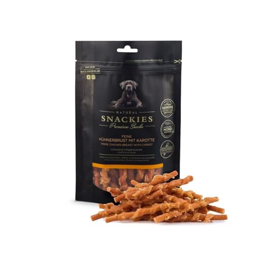 SNACKIES Premium Snacks für Hunde, ohne Zusatz von Getreide, Zucker, Farb-, Aroma- und Konservierungsstoffe, schonend luftgetrocknete Leckerli, Feine Hühnerbrust mit Karotte 80g von NATURAL SNACKIES Premium Snacks