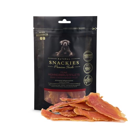 SNACKIES 16er-Pack (à 180g) Premium Snacks für Hunde, Feine Hühnerbrustfilets ohne Zusatz von Getreide, Zucker, Farb-, Aroma- und Konservierungsstoffe, schonend luftgetrocknete Leckerli von NATURAL SNACKIES Premium Snacks