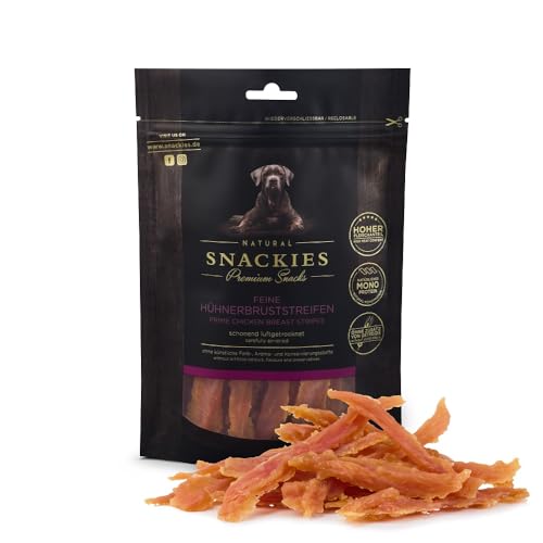 SNACKIES 16er-Pack (à 180g) Premium Snacks für Hunde, Feine Hünerbruststreifen ohne Zusatz von Getreide, Zucker, Farb-, Aroma- und Konservierungsstoffe, schonend luftgetrocknete Leckerli von NATURAL SNACKIES Premium Snacks