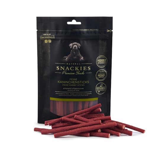 SNACKIES 16er-Pack (à 170g) Premium Snacks für Hunde, Feine Kaninchensticks ohne Zusatz von Getreide, Zucker, Farb-, Aroma- und Konservierungsstoffe, schonend luftgetrocknete Leckerli von NATURAL SNACKIES Premium Snacks