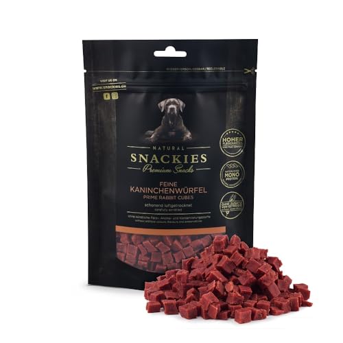 SNACKIES Premium Snacks für Hunde, ohne Zusatz von Getreide, Zucker, Farb-, Aroma- und Konservierungsstoffe, schonend luftgetrocknete Leckerli, Feine Kaninchenwürfel 170g von NATURAL SNACKIES Premium Snacks