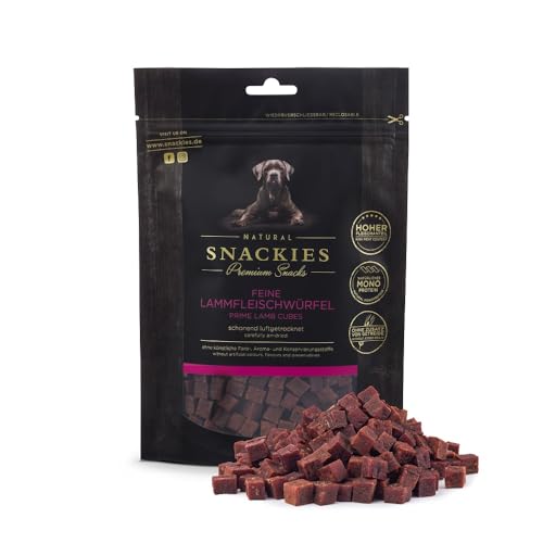 SNACKIES Premium Snacks für Hunde, ohne Zusatz von Getreide, Zucker, Farb-, Aroma- und Konservierungsstoffe, schonend luftgetrocknete Leckerli, Feine Lammfleischwürfel 170g von NATURAL SNACKIES Premium Snacks