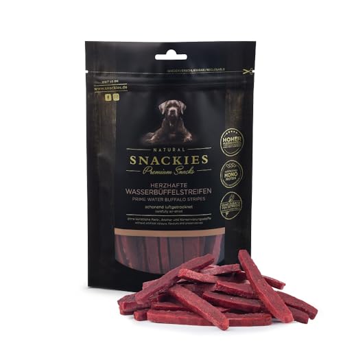 SNACKIES Premium Snacks für Hunde, ohne Zusatz von Getreide, Zucker, Farb-, Aroma- und Konservierungsstoffe, schonend luftgetrocknete Leckerli, Feine Wasserbüffelstreifen 170g von NATURAL SNACKIES Premium Snacks