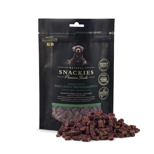 SNACKIES 16er-Pack (à 170g) Premium Snacks für Hunde, Geräucherte Rindfleisch-Trainingshappen ohne Zusatz von Getreide, Zucker, Farb-, Aroma- und Konservierungsstoffe von NATURAL SNACKIES Premium Snacks