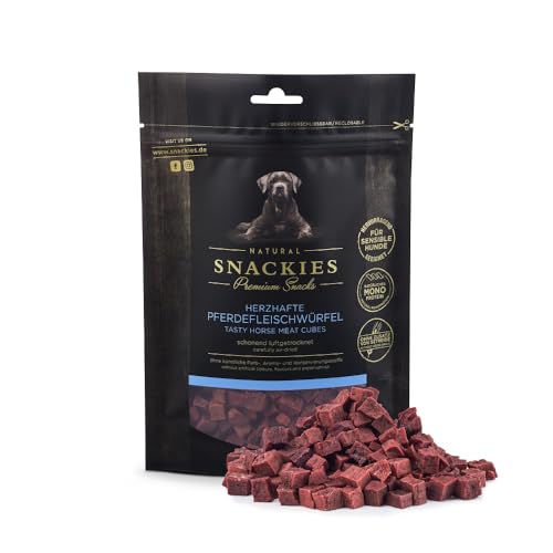 SNACKIES 16er-Pack (à 170g) Premium Snacks für Hunde, Herzhafte Pferdefleischwürfel ohne Zusatz von Getreide, Zucker, Farb-, Aroma- und Konservierungsstoffe, schonend luftgetrocknete Leckerli von NATURAL SNACKIES Premium Snacks