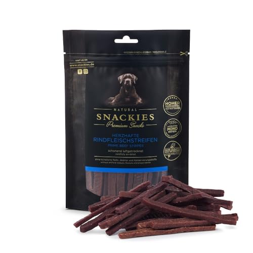 SNACKIES 16er-Pack (à 170g) Premium Snacks für Hunde, Herzhafte Rindfleischstreifen ohne Zusatz von Getreide, Zucker, Farb-, Aroma- und Konservierungsstoffe, schonend luftgetrocknete Leckerli von NATURAL SNACKIES Premium Snacks