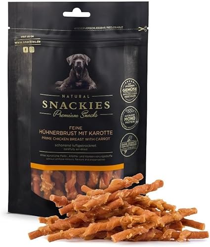 SNACKIES Premium Snacks für Hunde, ohne Zusatz von Getreide, Zucker, Farb-, Aroma- und Konservierungsstoffe, schonend luftgetrocknete Leckerli, Hühnerbrust mit Karotte 400g von NATURAL SNACKIES Premium Snacks